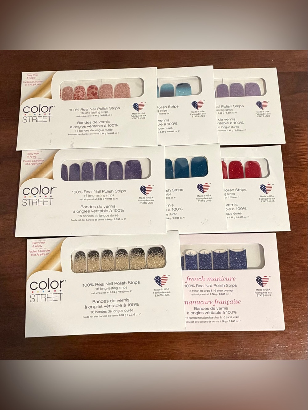 Color Street Multicolor Glitter Gloss Nail Polish Strips 8 Assorted Designs